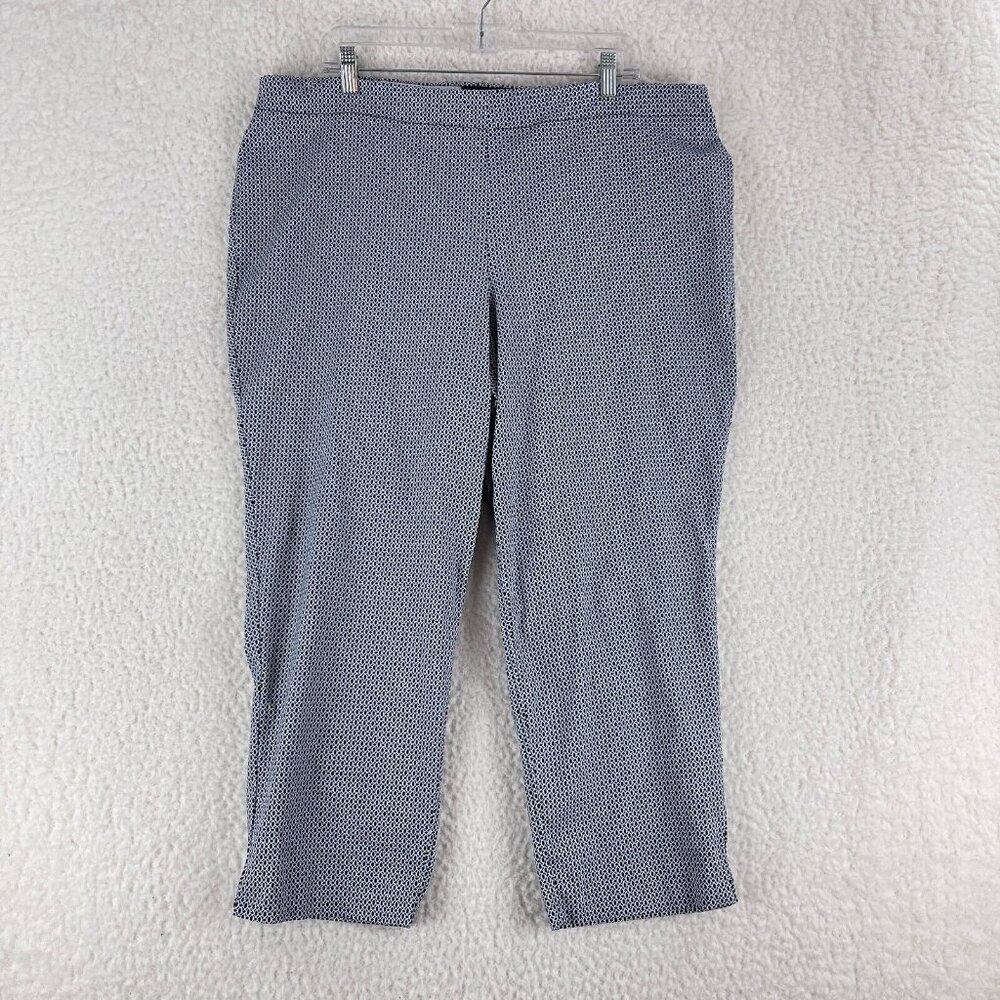 Cynthia Rowley Blue Geometric Print Cropped Pants Womens Pull On Size 18W